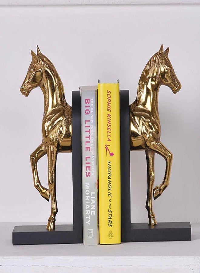 VOIDROP- Set of 2 Trotting Horse Bookend -bookends-Decorative Book Ends Horse,Horse Book Holder,Gold Book Holder,Book Shelf Accent,Decoration for Library Office Home heavybooks- Metal;Aluminium- Gold - Image 4